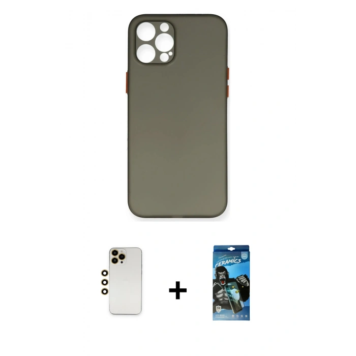 MARSİLYAN™- iPhone 12 Pro Max Kılıf Yadigar Yansıma Serisi - Siyah 34D Izgaralı Cam + Shine Kamera Lens - GD