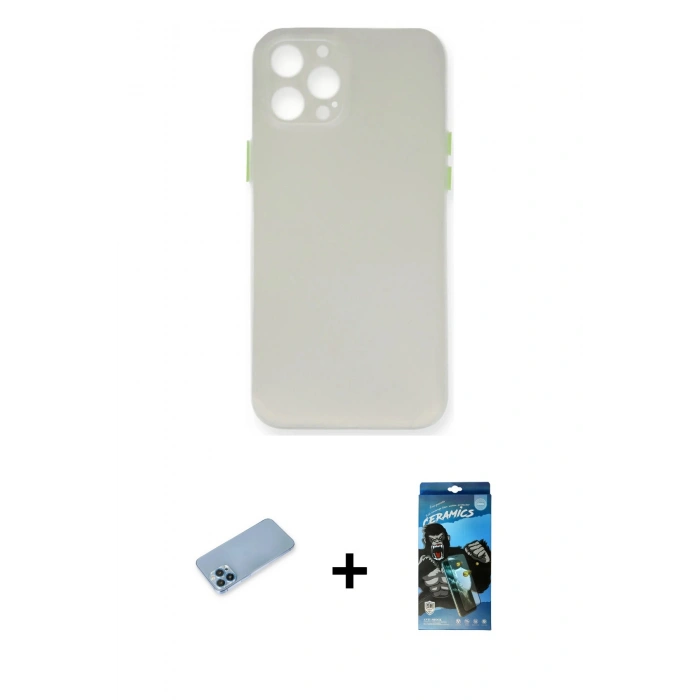 MARSİLYAN™- iPhone 12 Pro Max Kılıf Yadigar Yansıma Serisi - Siyah 34D Izgaralı Cam + Shine Kamera Lens Koruma Cam - MI