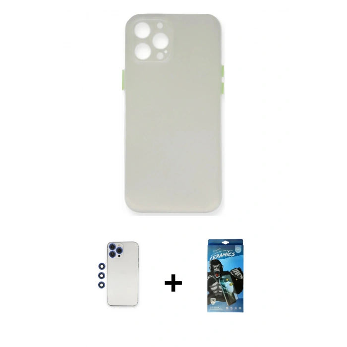 MARSİLYAN™- iPhone 12 Pro Max Kılıf Yadigar Yansıma Serisi - Siyah 34D Izgaralı Cam + Shine Kamera Lens - LT