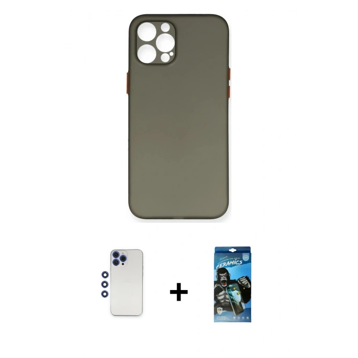MARSİLYAN™- iPhone 12 Pro Max Kılıf Yadigar Yansıma Serisi - Siyah 34D Izgaralı Cam + Shine Kamera Lens - LT