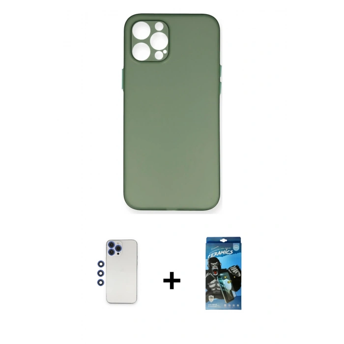 MARSİLYAN™- iPhone 12 Pro Max Kılıf Yadigar Yansıma Serisi - Siyah 34D Izgaralı Cam + Shine Kamera Lens - LT