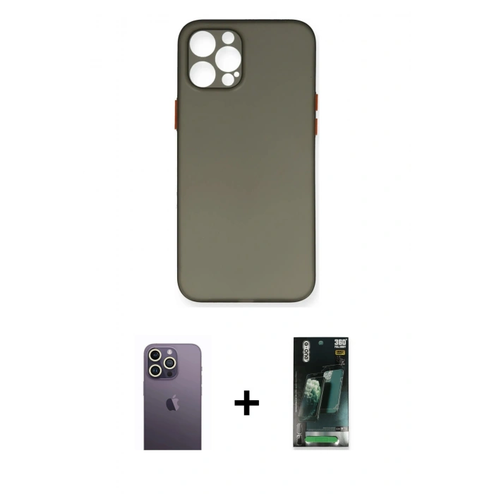 MARSİLYAN™- iPhone 12 Pro Max Kılıf Yadigar Yansıma Serisi - Siyah 360 Mat Full Body Arka Koruyucu + Beyaz Neon Fosforlu Kamera Lens
