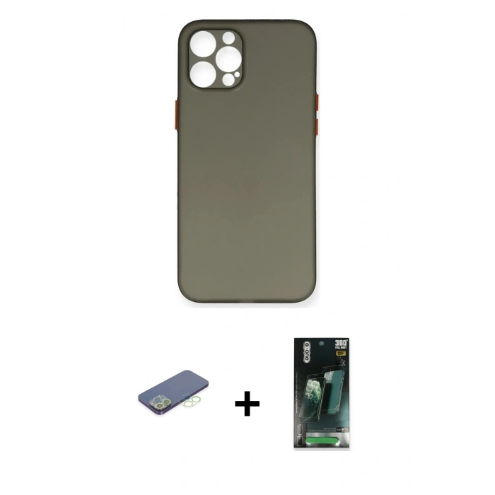 MARSİLYAN™- iPhone 12 Pro Max Kılıf Yadigar Yansıma Serisi - Siyah 360 Mat Full Body Arka Koruyucu + Renkli Kamera Lens Koruma Cam - YL