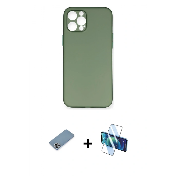 MARSİLYAN™- iPhone 12 Pro Max Kılıf Yadigar Yansıma Serisi - Siyah 3D Antistatik Cam Ekran Koruyucu + Shine Kamera Lens Koruma Cam - GI