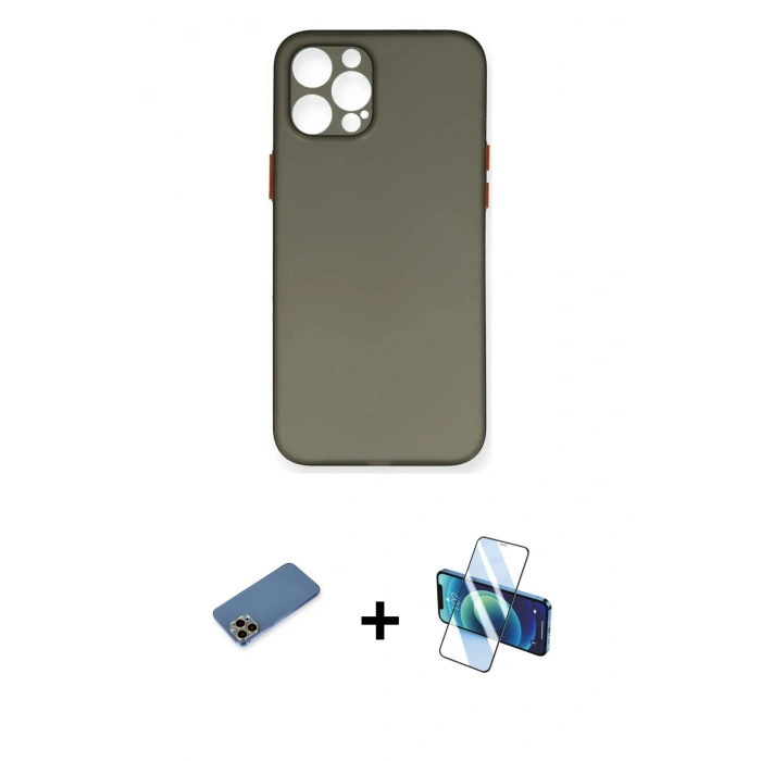 MARSİLYAN™- iPhone 12 Pro Max Kılıf Yadigar Yansıma Serisi - Siyah 3D Antistatik Cam Ekran Koruyucu + Shine Kamera Lens Koruma Cam - GD