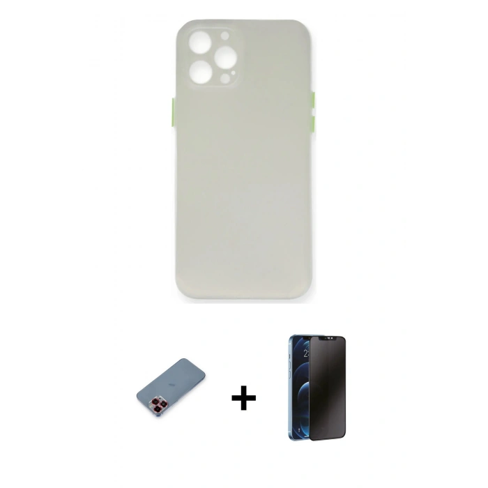 MARSİLYAN™- iPhone 12 Pro Max Kılıf Yadigar Yansıma Serisi - Siyah 3D Antistatik Hayalet Cam Ekran Koruyucu + Metal Kamera Lens Koruma Cam - KI