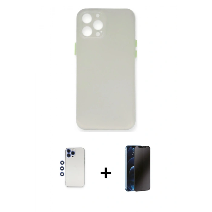 MARSİLYAN™- iPhone 12 Pro Max Kılıf Yadigar Yansıma Serisi - Siyah 3D Antistatik Hayalet Cam Ekran Koruyucu + Shine Kamera Lens - LT