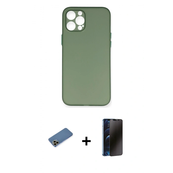 MARSİLYAN™- iPhone 12 Pro Max Kılıf Yadigar Yansıma Serisi - Siyah 3D Antistatik Hayalet Cam Ekran Koruyucu + Shine Kamera Lens Koruma Cam - GD