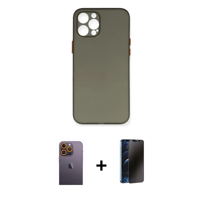 MARSİLYAN™- iPhone 12 Pro Max Kılıf Yadigar Yansıma Serisi - Siyah 3D Antistatik Hayalet Cam Ekran Koruyucu + Neon Fosforlu Kamera Lens - SI