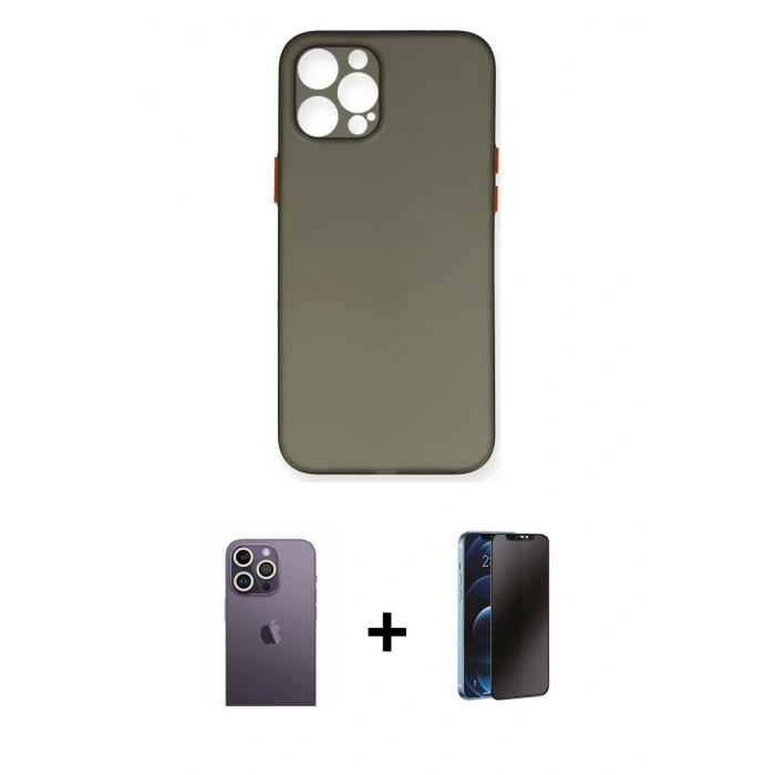 MARSİLYAN™- iPhone 12 Pro Max Kılıf Yadigar Yansıma Serisi - Siyah 3D Antistatik Hayalet Cam Ekran Koruyucu + Beyaz Neon Fosforlu Kamera Lens