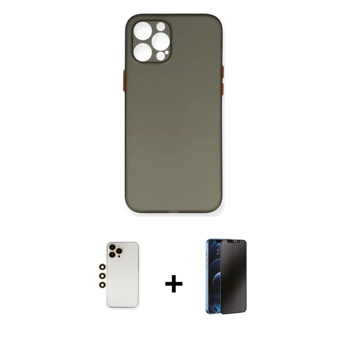 MARSİLYAN™- iPhone 12 Pro Max Kılıf Yadigar Yansıma Serisi - Siyah 3D Antistatik Hayalet Cam Ekran Koruyucu + Shine Kamera Lens - GD
