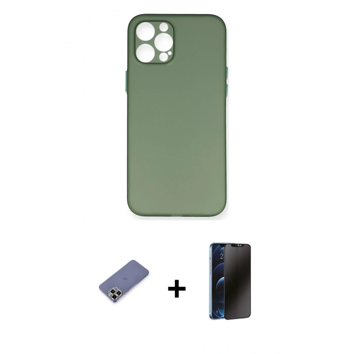 MARSİLYAN™- iPhone 12 Pro Max Kılıf Yadigar Yansıma Serisi - Siyah 3D Antistatik Hayalet Cam Ekran Koruyucu + Metal Kamera Lens Koruma Cam - GD