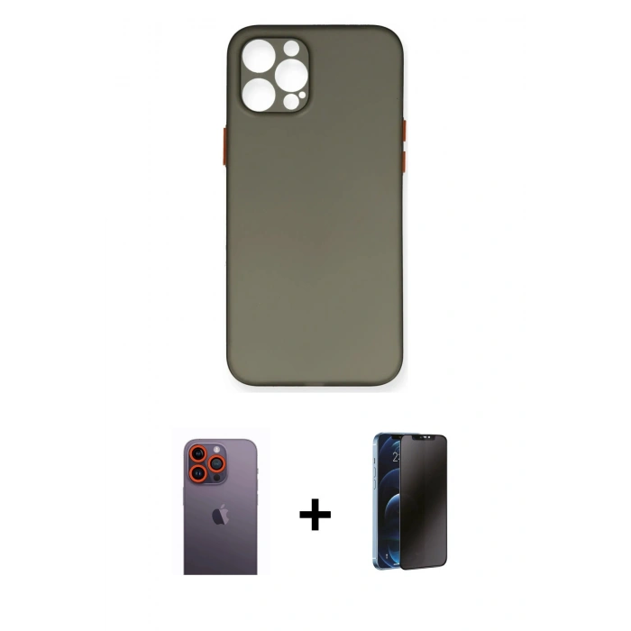 MARSİLYAN™- iPhone 12 Pro Max Kılıf Yadigar Yansıma Serisi - Siyah 3D Antistatik Hayalet Cam Ekran Koruyucu + Neon Fosforlu Kamera Lens - TU