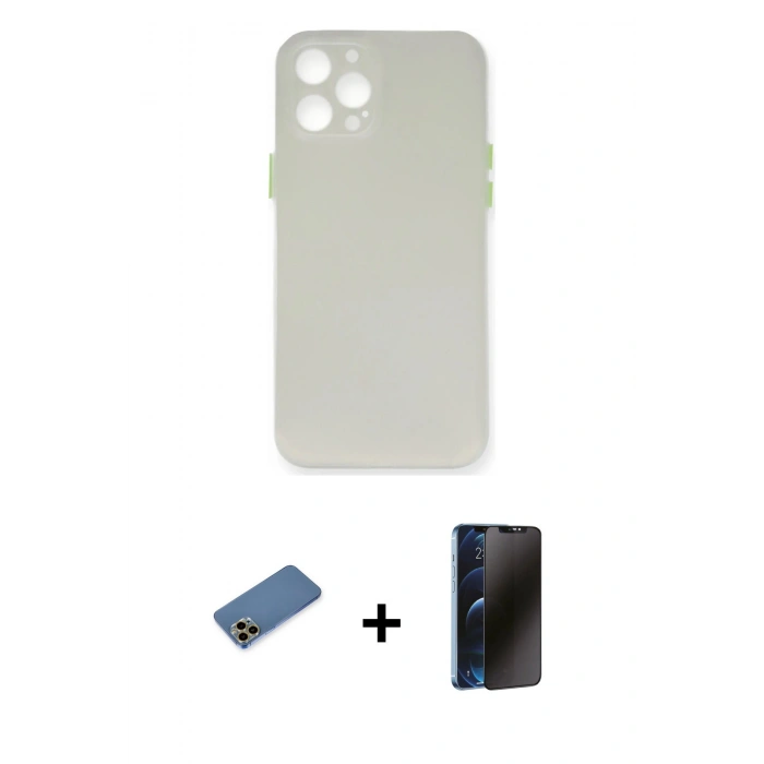 MARSİLYAN™- iPhone 12 Pro Max Kılıf Yadigar Yansıma Serisi - Siyah 3D Antistatik Hayalet Cam Ekran Koruyucu + Shine Kamera Lens Koruma Cam - GD