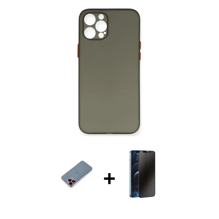 MARSİLYAN™- iPhone 12 Pro Max Kılıf Yadigar Yansıma Serisi - Siyah 3D Antistatik Hayalet Cam Ekran Koruyucu + Metal Kamera Lens Koruma Cam - KI