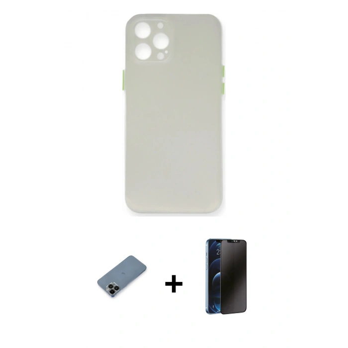 MARSİLYAN™- iPhone 12 Pro Max Kılıf Yadigar Yansıma Serisi - Siyah 3D Antistatik Hayalet Cam Ekran Koruyucu + Shine Kamera Lens Koruma Cam - SH