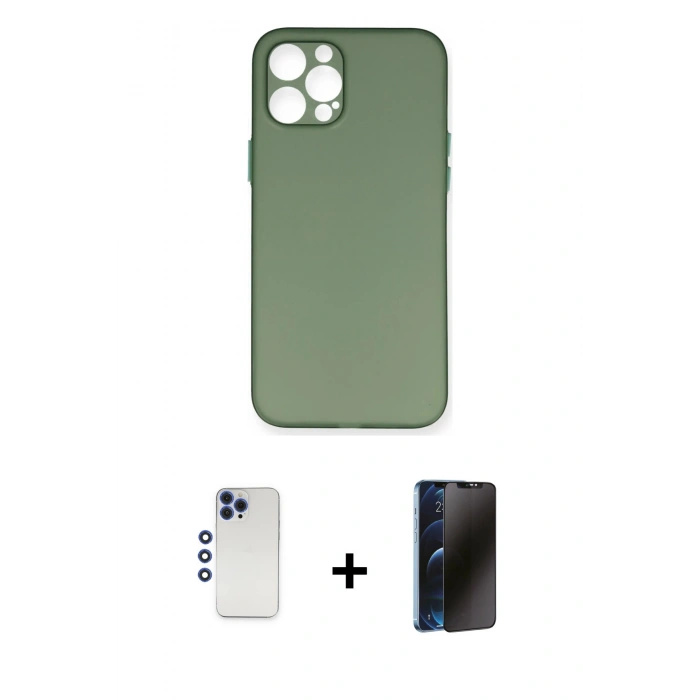 MARSİLYAN™- iPhone 12 Pro Max Kılıf Yadigar Yansıma Serisi - Siyah 3D Antistatik Hayalet Cam Ekran Koruyucu + Shine Kamera Lens - LT