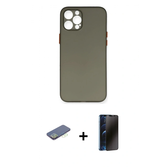 MARSİLYAN™- iPhone 12 Pro Max Kılıf Yadigar Yansıma Serisi - Siyah 3D Antistatik Hayalet Cam Ekran Koruyucu + Renkli Kamera Lens Koruma Cam - YL