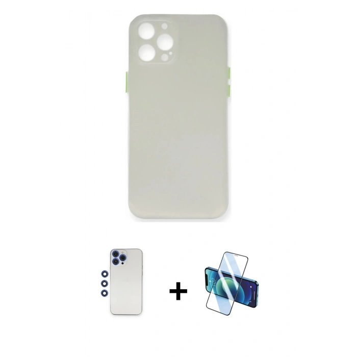 MARSİLYAN™- iPhone 12 Pro Max Kılıf Yadigar Yansıma Serisi - Siyah 3D Antistatik Seramik Nano Ekran Koruyucu + Shine Kamera Lens - LT