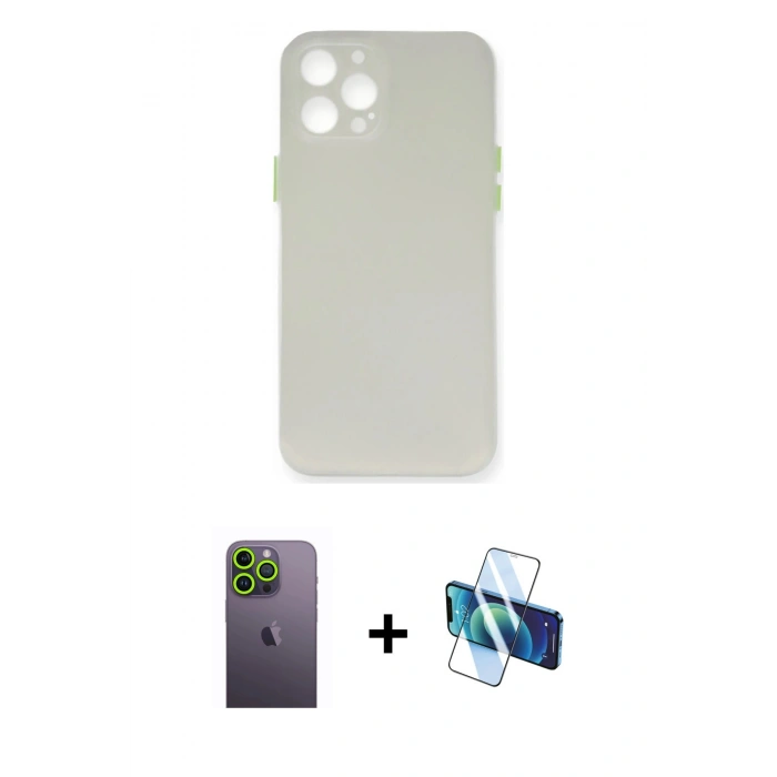 MARSİLYAN™- iPhone 12 Pro Max Kılıf Yadigar Yansıma Serisi - Siyah 3D Antistatik Seramik Nano Ekran Koruyucu + Neon Fosforlu Kamera Lens - YL