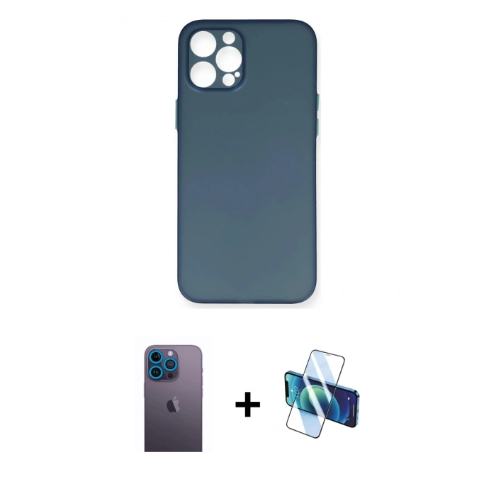 MARSİLYAN™- iPhone 12 Pro Max Kılıf Yadigar Yansıma Serisi - Siyah 3D Antistatik Seramik Nano Ekran Koruyucu + Neon Fosforlu Kamera Lens - MI