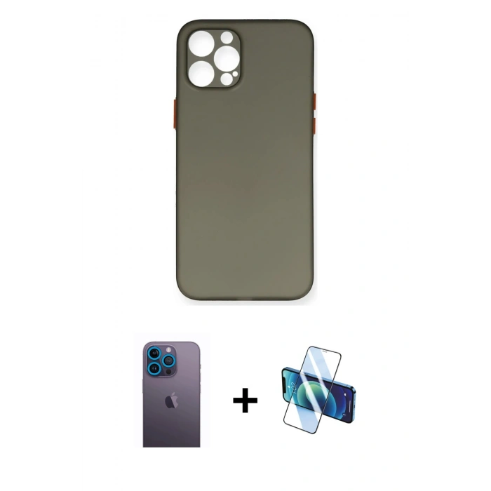 MARSİLYAN™- iPhone 12 Pro Max Kılıf Yadigar Yansıma Serisi - Siyah 3D Antistatik Seramik Nano Ekran Koruyucu + Neon Fosforlu Kamera Lens - MI