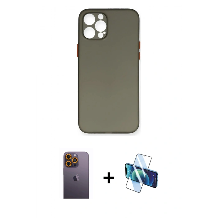 MARSİLYAN™- iPhone 12 Pro Max Kılıf Yadigar Yansıma Serisi - Siyah 3D Antistatik Seramik Nano Ekran Koruyucu + Neon Fosforlu Kamera Lens - SI