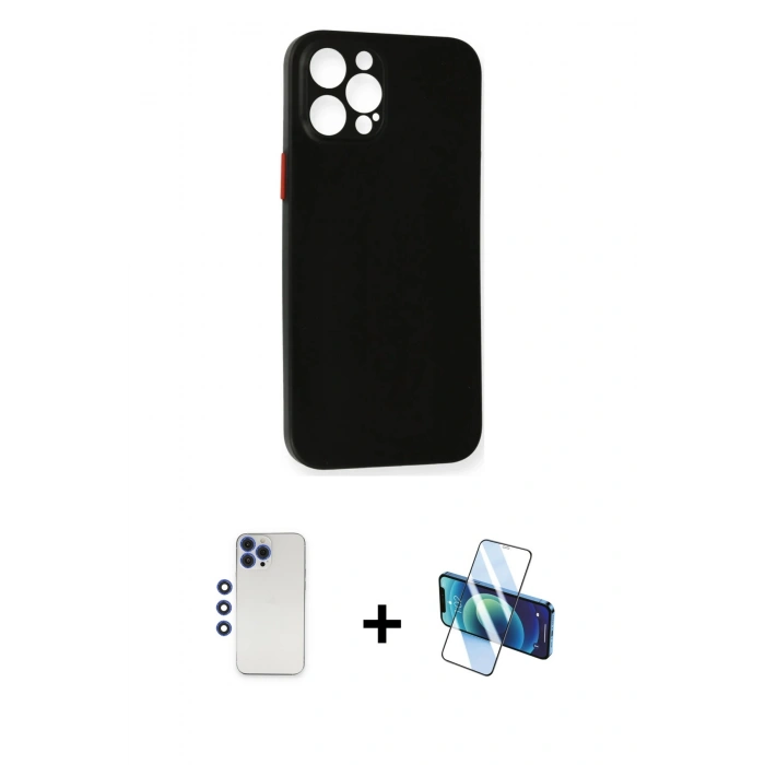MARSİLYAN™- iPhone 12 Pro Max Kılıf Yadigar Yansıma Serisi - Siyah 3D Antistatik Seramik Nano Ekran Koruyucu + Shine Kamera Lens - LT