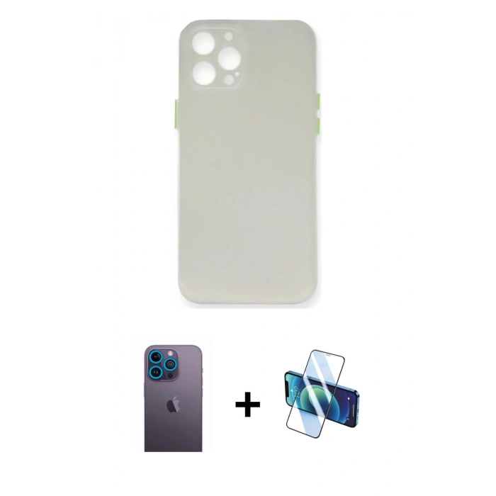 MARSİLYAN™- iPhone 12 Pro Max Kılıf Yadigar Yansıma Serisi - Siyah 3D Antistatik Seramik Nano Ekran Koruyucu + Neon Fosforlu Kamera Lens - MI