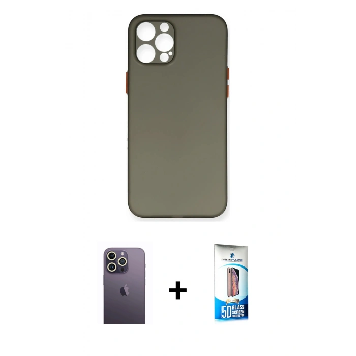 MARSİLYAN™- iPhone 12 Pro Max Kılıf Yadigar Yansıma Serisi - Siyah 5D Eko Cam Ekran Koruyucu + Neon Fosforlu Kamera Lens - BZ