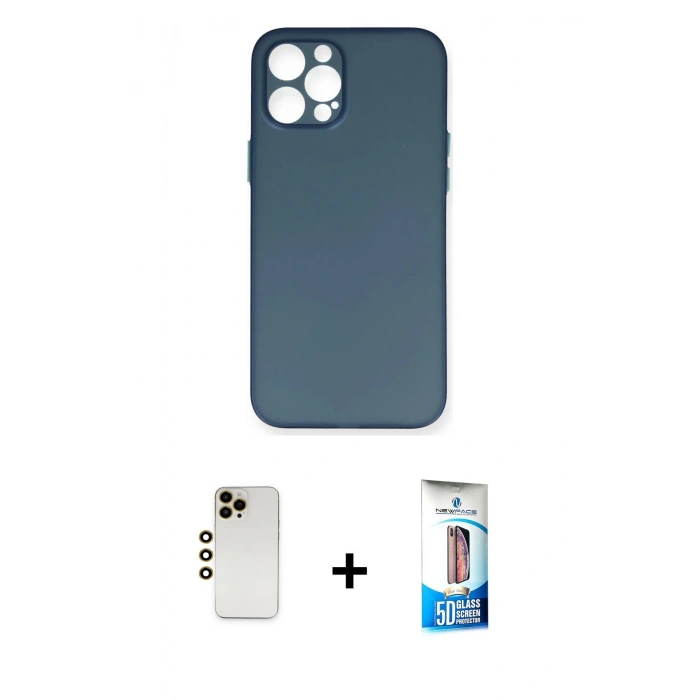 MARSİLYAN™- iPhone 12 Pro Max Kılıf Yadigar Yansıma Serisi - Siyah 5D Eko Cam Ekran Koruyucu + Shine Kamera Lens - GD