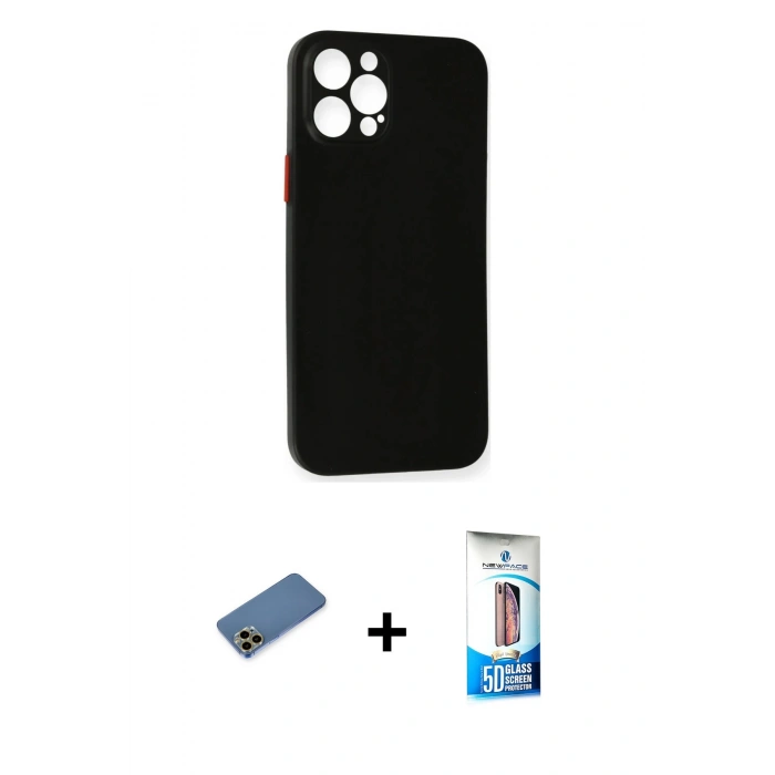 MARSİLYAN™- iPhone 12 Pro Max Kılıf Yadigar Yansıma Serisi - Siyah 5D Eko Cam Ekran Koruyucu + Shine Kamera Lens Koruma Cam - GD
