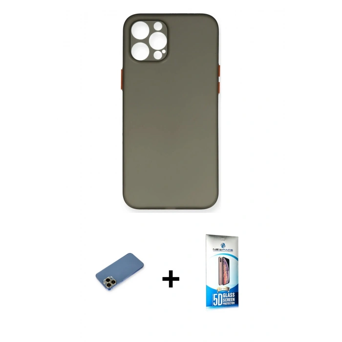 MARSİLYAN™- iPhone 12 Pro Max Kılıf Yadigar Yansıma Serisi - Siyah 5D Eko Cam Ekran Koruyucu + Shine Kamera Lens Koruma Cam - GD