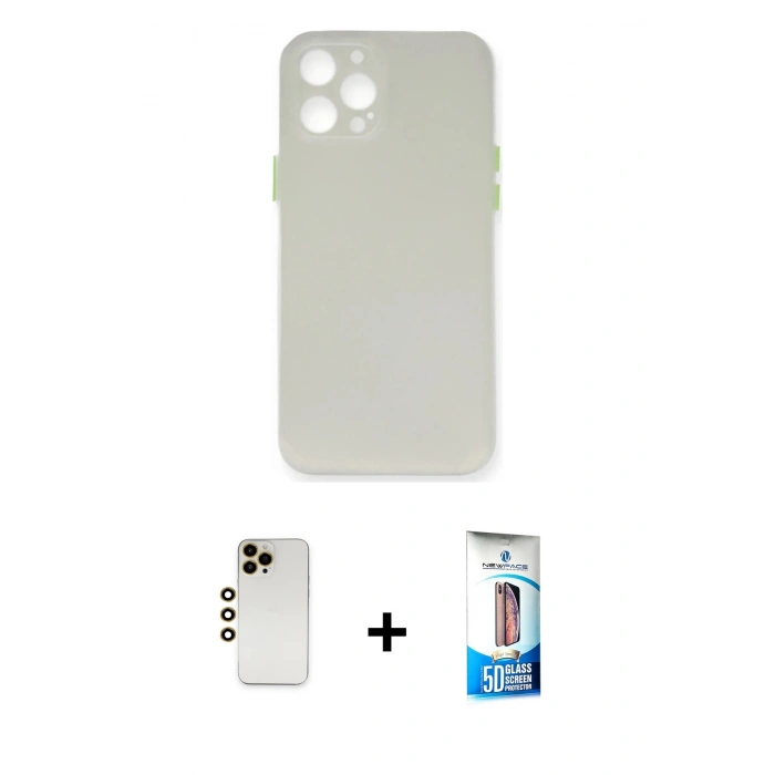 MARSİLYAN™- iPhone 12 Pro Max Kılıf Yadigar Yansıma Serisi - Siyah 5D Eko Cam Ekran Koruyucu + Shine Kamera Lens - GD
