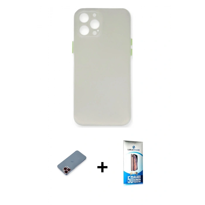 MARSİLYAN™- iPhone 12 Pro Max Kılıf Yadigar Yansıma Serisi - Siyah 5D Eko Cam Ekran Koruyucu + Kırmızı Metal Kamera Lens Koruma Cam