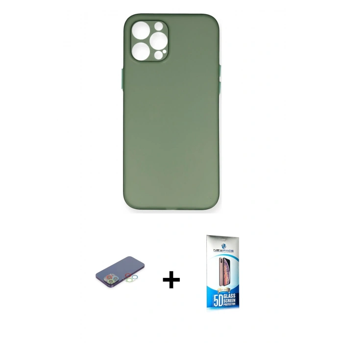 MARSİLYAN™- iPhone 12 Pro Max Kılıf Yadigar Yansıma Serisi - Siyah 5D Eko Cam Ekran Koruyucu + Renkli Kamera Lens Koruma Cam - MI