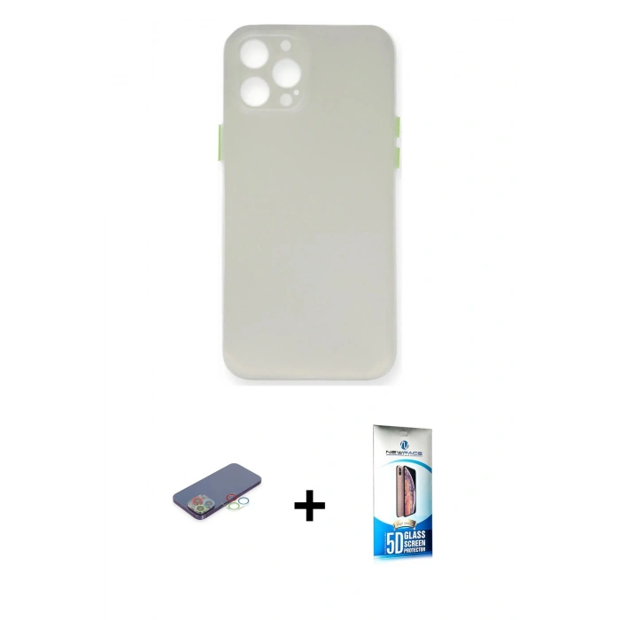 MARSİLYAN™- iPhone 12 Pro Max Kılıf Yadigar Yansıma Serisi - Siyah 5D Eko Cam Ekran Koruyucu + Renkli Kamera Lens Koruma Cam - MI