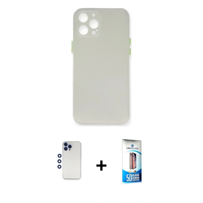 MARSİLYAN™- iPhone 12 Pro Max Kılıf Yadigar Yansıma Serisi - Siyah 5D Eko Cam Ekran Koruyucu + Shine Kamera Lens - LT