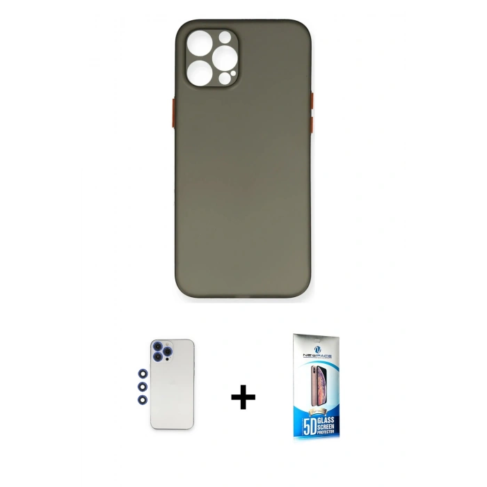 MARSİLYAN™- iPhone 12 Pro Max Kılıf Yadigar Yansıma Serisi - Siyah 5D Eko Cam Ekran Koruyucu + Shine Kamera Lens - LT
