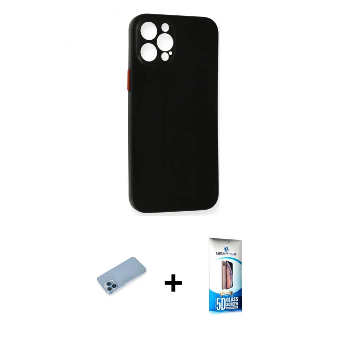 MARSİLYAN™- iPhone 12 Pro Max Kılıf Yadigar Yansıma Serisi - Siyah 5D Eko Cam Ekran Koruyucu + Shine Kamera Lens Koruma Cam - MI