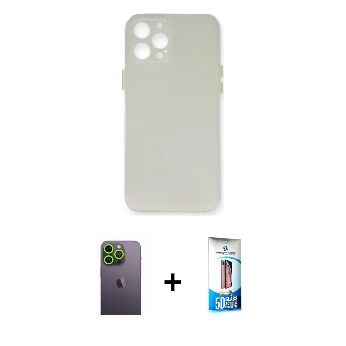 MARSİLYAN™- iPhone 12 Pro Max Kılıf Yadigar Yansıma Serisi - Siyah 5D Eko Cam Ekran Koruyucu + Neon Fosforlu Kamera Lens - YL