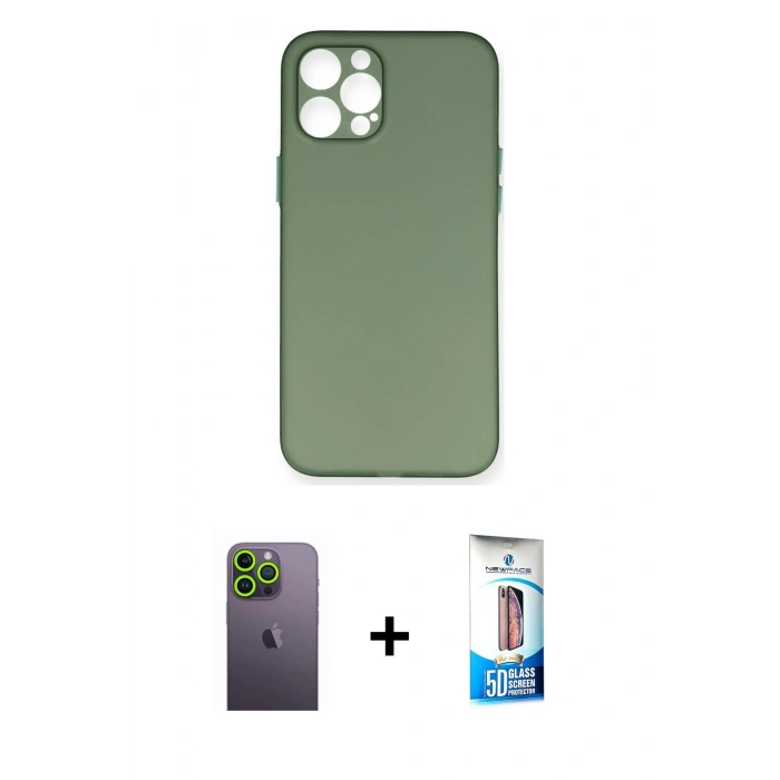 MARSİLYAN™- iPhone 12 Pro Max Kılıf Yadigar Yansıma Serisi - Siyah 5D Eko Cam Ekran Koruyucu + Neon Fosforlu Kamera Lens - YL