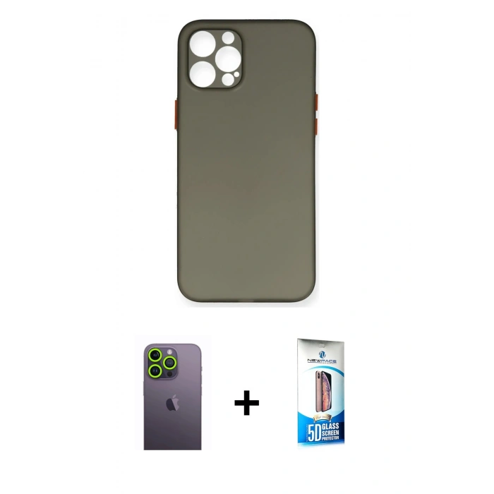 MARSİLYAN™- iPhone 12 Pro Max Kılıf Yadigar Yansıma Serisi - Siyah 5D Eko Cam Ekran Koruyucu + Neon Fosforlu Kamera Lens - YL