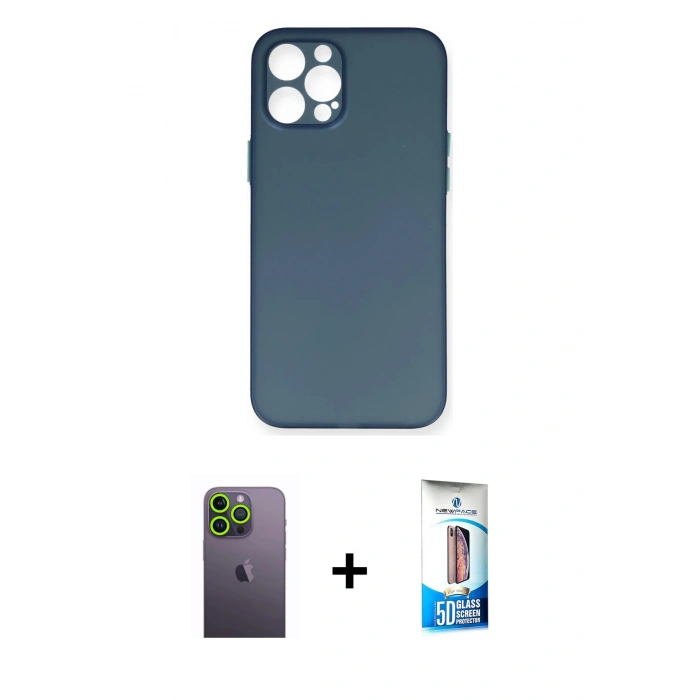MARSİLYAN™- iPhone 12 Pro Max Kılıf Yadigar Yansıma Serisi - Siyah 5D Eko Cam Ekran Koruyucu + Neon Fosforlu Kamera Lens - YL