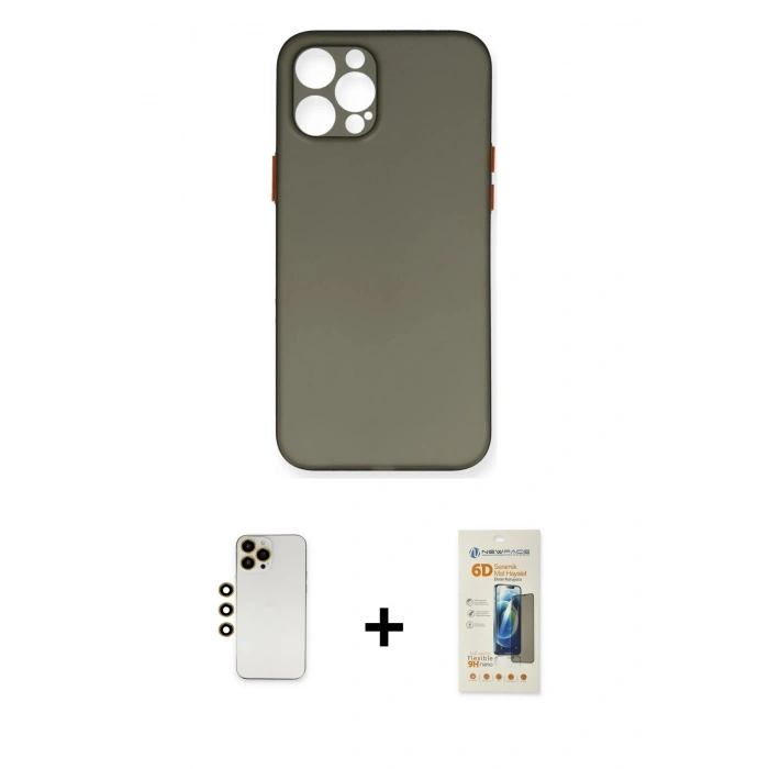 MARSİLYAN™- iPhone 12 Pro Max Kılıf Yadigar Yansıma Serisi - Siyah 6D Mat Seramik Hayalet Nano Ekran Koruyucu + Shine Kamera Lens - GD