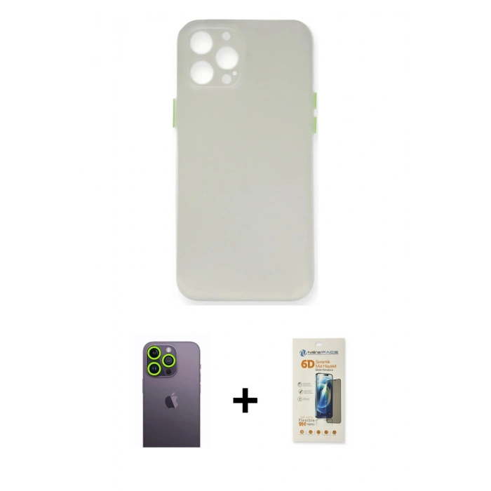 MARSİLYAN™- iPhone 12 Pro Max Kılıf Yadigar Yansıma Serisi - Siyah 6D Mat Seramik Hayalet Nano Ekran Koruyucu + Neon Fosforlu Kamera Lens - YL