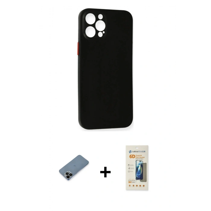 MARSİLYAN™- iPhone 12 Pro Max Kılıf Yadigar Yansıma Serisi - Siyah 6D Mat Seramik Hayalet Nano Ekran Koruyucu + Shine Kamera Lens Koruma Cam - SH