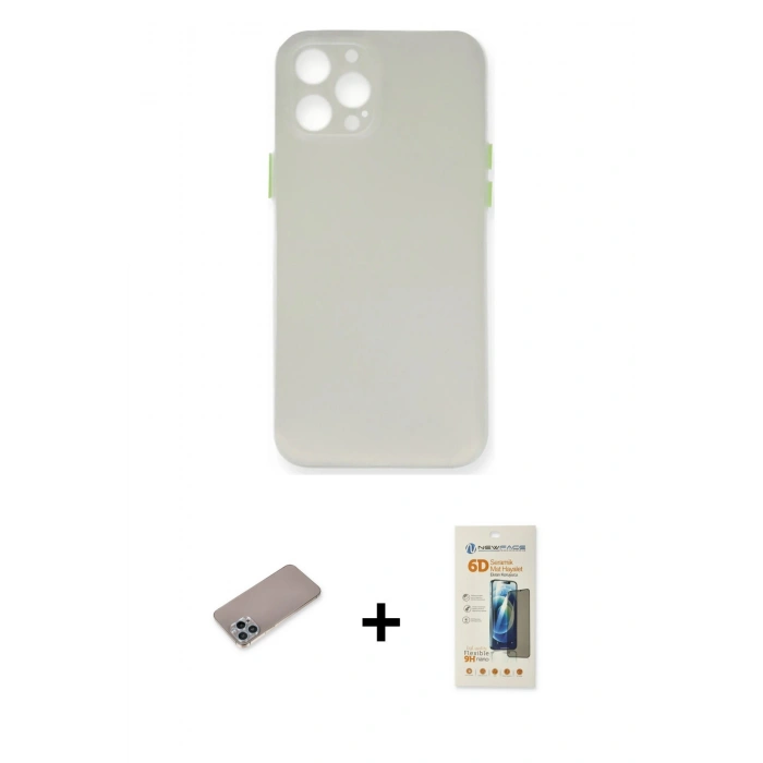 MARSİLYAN™- iPhone 12 Pro Max Kılıf Yadigar Yansıma Serisi - Siyah 6D Mat Seramik Hayalet Nano Ekran Koruyucu + Shine Kamera Lens Koruma Cam - SABE