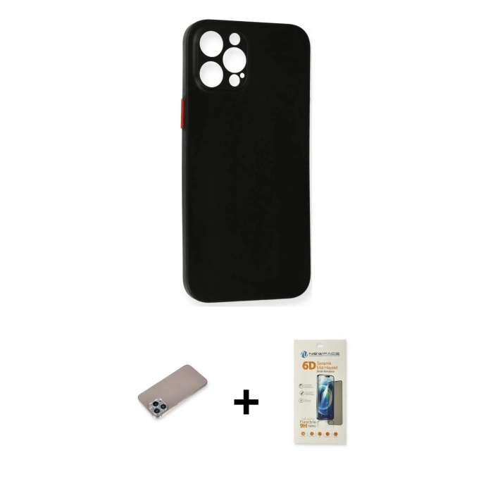 MARSİLYAN™- iPhone 12 Pro Max Kılıf Yadigar Yansıma Serisi - Siyah 6D Mat Seramik Hayalet Nano Ekran Koruyucu + Shine Kamera Lens Koruma Cam - SABE