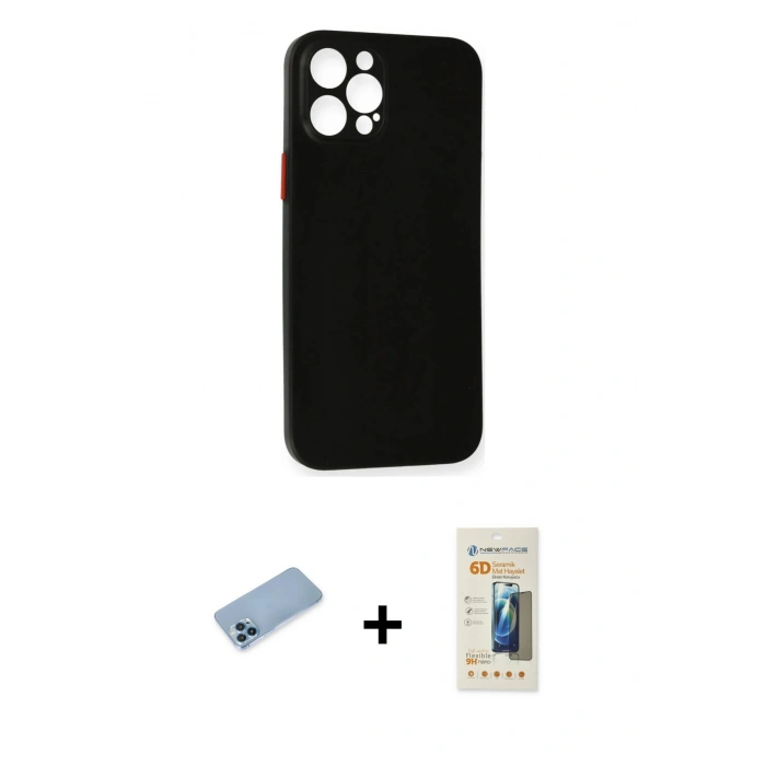 MARSİLYAN™- iPhone 12 Pro Max Kılıf Yadigar Yansıma Serisi - Siyah 6D Mat Seramik Hayalet Nano Ekran Koruyucu + Shine Kamera Lens Koruma Cam - MI
